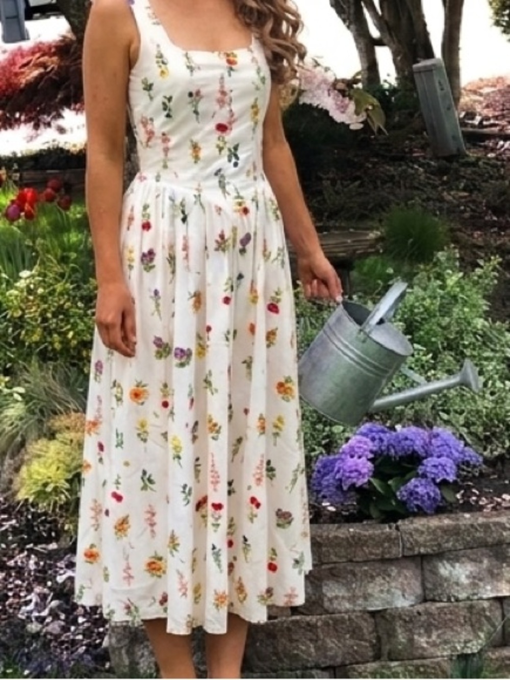 NWT 7 For All Mankind Fruit Floral Garden Print Midi Dress Size 4 - Picture 3 of 6